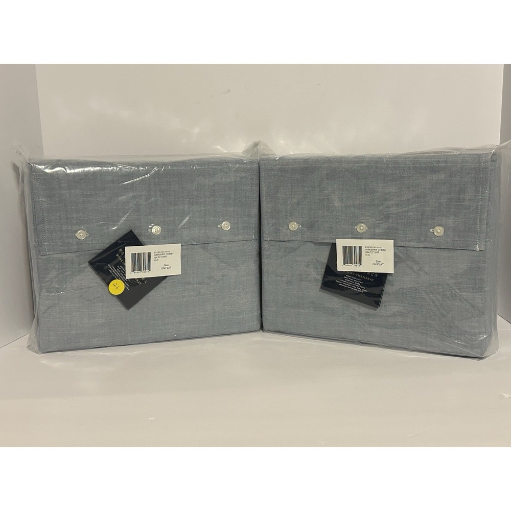 NWT RALPH LAUREN  Workshirt Chambray 2pc FLAT ONLY SHEETS QUEEN BED‎ $490